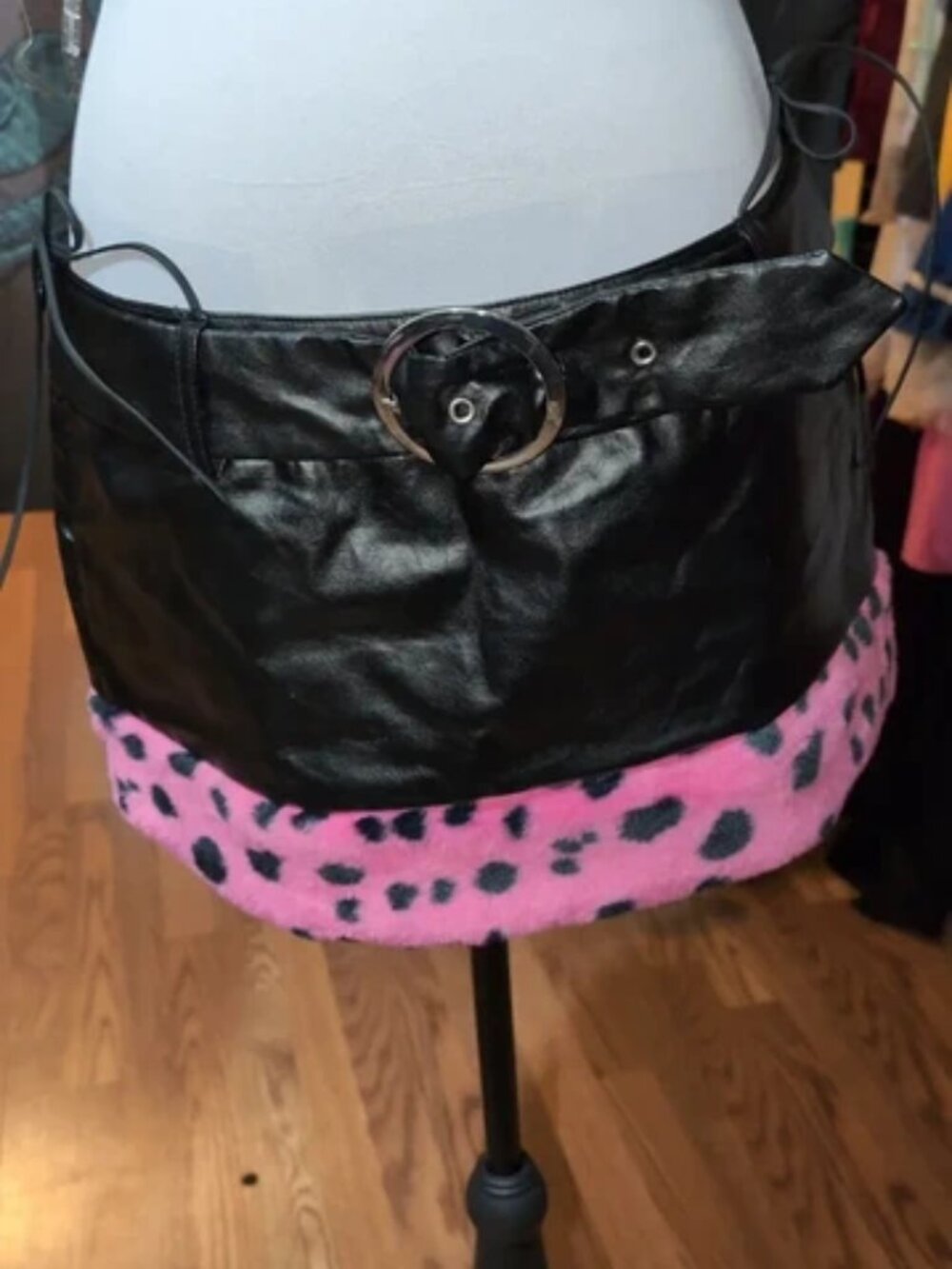 Mini skirt with fur trim & side ties